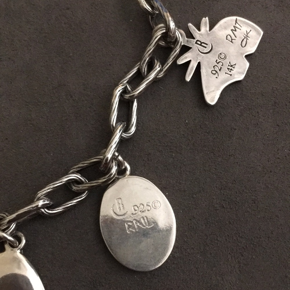 RELIOS 8 inch Sterling silver bracelet  five charms so beautiful C - Picture 10 of 11